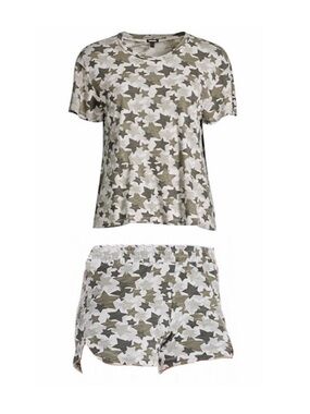 Monrow Soft Green Star Camo T-Shirt PLUS Monrow Green Star Camo Shorts NWT SZ S